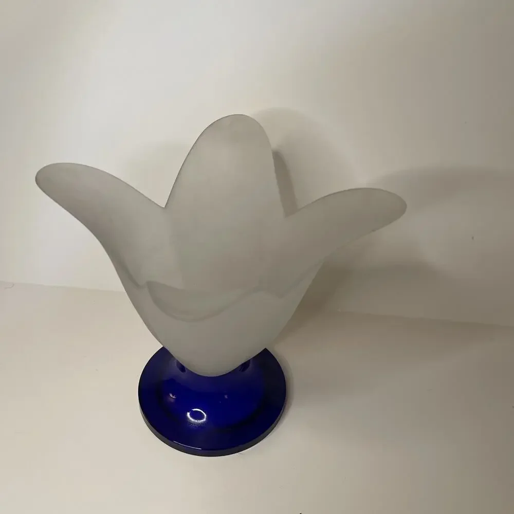 COBALT BLUE GLASS Tulip/Lily Shape Vase FROSTED WHITE Planter CANDLE HOLDER